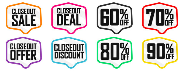 Fototapeta premium Set Closeout Sale banners design template, discount tags, vector illustration