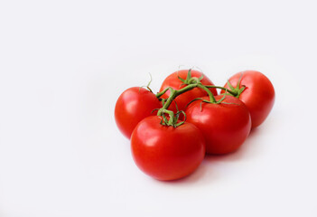 red tomato branch on white background side view