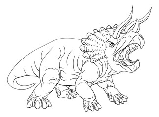 A dinosaur triceratops black and white outline cartoon like a kids coloring book page © Christos Georghiou