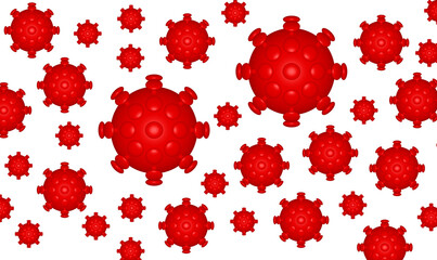 3d illustration covid, coronavirus, omicron variant, pollen, mine, dust, star, red symbol with white background, of various sizes, spreading like aerosols in the air.