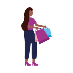 woman avatar with shopping bags vector design