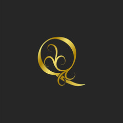 Golden Q Letter Luxury logo icon. Ornate typographic vector design for decorative lettering