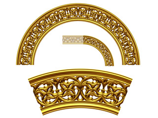 Ornament. Curved segment with fourtyfive degree angle. Combinable with a straight or ninety degree version. Search term Lucas