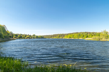 Fototapeta na wymiar Long lake (Dlugie) in Olsztyn, Poland.