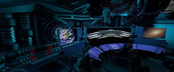 Science fiction spaceship interior, interstellar travel, 3D Rendered Illustration, Elements of this image furnished by NASA © Optinik