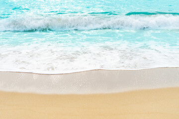 close up sand beach with blue sea wave background