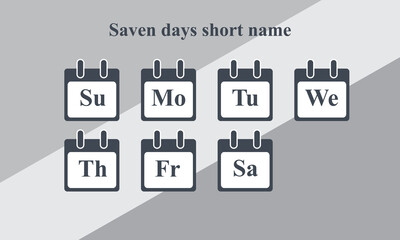 Saven days short name, Date Vector icon, Calendar date icon.