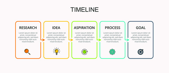 Business process. Timeline infographics with 5 steps, circles, arrows. Vector chart. EPS 10