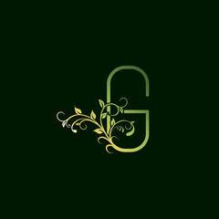 G Letter Green Floral Initial Logo Icon. Vector design concept ornate typographic abstract floral for decorative lettering sign or alphabet initial with swirl floral leaf