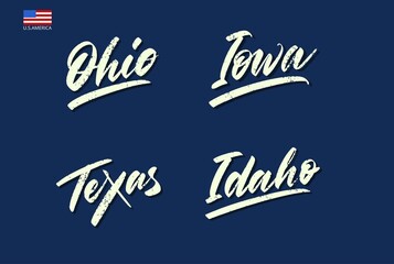 Obraz premium Set of the names of the states of America written with a brush.