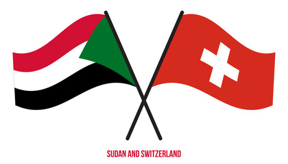 Sudan and Switzerland Flags Crossed And Waving Flat Style. Official Proportion. Correct Colors.