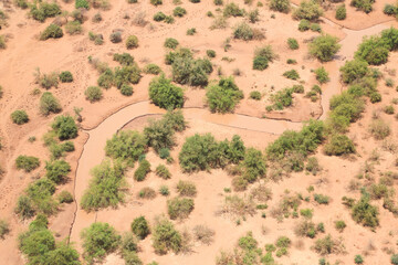 Aerial view of the Brown River in the Shompole conservancy area in the Great Rift Valley, near Lake Magadi, Kenya.