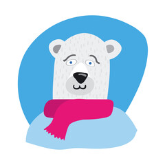 Portrait of a polar bear in a scarf.