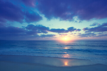 Fototapeta na wymiar Seascape, sunset over the sea. Atlantic ocean in the evening. Beautiful nature