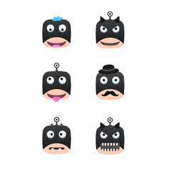 Bat emoticons with different emotions icon. 6 kinds of vector smileys.