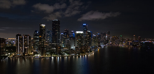 Night aerial photo Miami Brickell Bay Drive