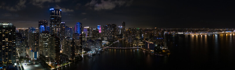 Fototapeta na wymiar Aerial night photo big american city Miami Brickell