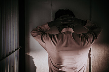 Hands of men desperate to catch the iron prison,prisoner concept,thailand people,Hope to be free.