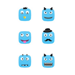 Blue emoticons with different emotions icon. 6 kinds of vector.