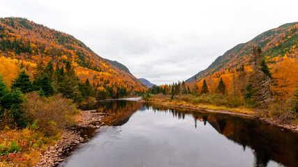Fototapeta na wymiar Rivière en automne au Parc de la Jacques Cartier