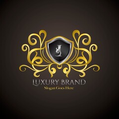 Luxury Shield Logo Letter I Golden Color Vector Design Concept Crown Royal Brand