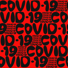 Seamless vector pattern of the word COVID-19 on a red background.  - 359731709