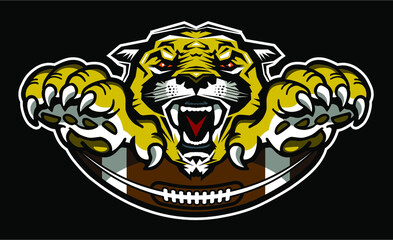 cougars football team design with mascot and half ball for school, college or league