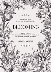  Floral wedding invitation with flowers.