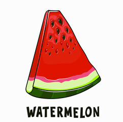 Beautiful watermelon illustration. Realistic fruit in cartoon style. Summer healthy vegetarian food