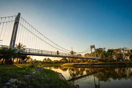 Fototapeta The metal rope bridge