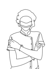 drawing line art, doctor team and disease and virus protection
