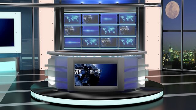 Virtual TV Studio News Set 27-8. 3d Rendering.
Virtual set studio for chroma footage. wherever you want it, With a simple setup, a few square feet of space, and Virtual Set, you can transform any loca