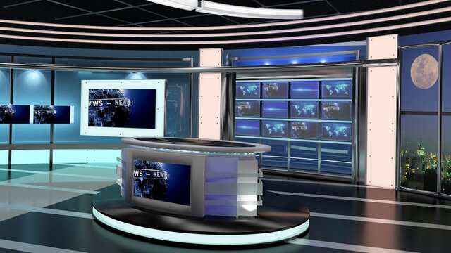 Virtual TV Studio News Set 27-7. 3d Rendering.
Virtual set studio for chroma footage. wherever you want it, With a simple setup, a few square feet of space, and Virtual Set, you can transform any loca
