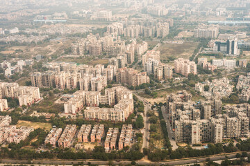 Delhi city district from above, aerial photo, India