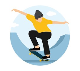 Skateboarding day, crooked grind trick flat concept