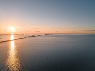 View of the sunshine skyway bridge during sunset