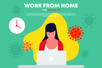 Work From Home flat icon or Covid-19