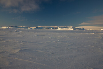 Antarctica landscape at sunset on a sunny winter day