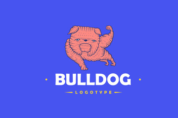 Bulldog logotype. Funny dog. Cartoon vector illustration