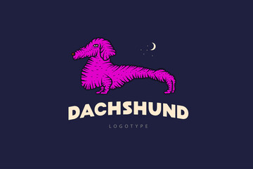 Dachshund logotype. Funny dog. Cartoon vector illustration