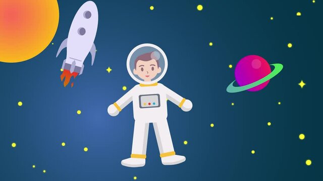 Animated cartoon design of little boy in space suit