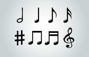 Abstract. Music notes melody background. Black notes symbols on white background. Vector.