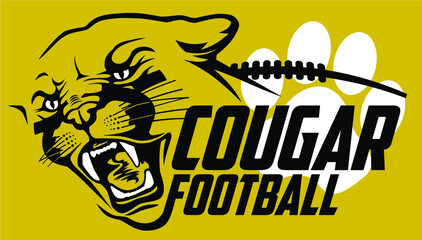 cougar football team design with mascot head for school, college or league
