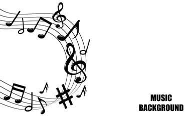 Abstract. Music notes melody background. Black notes symbols on white background. Vector.