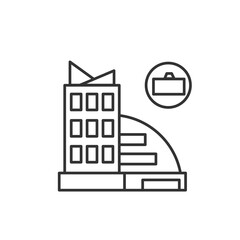 Office building icon. Modern architecture downtown business center linear pictogram. Concept of corporate office and banking. Editable stroke vector illustration for touristic navigation and map