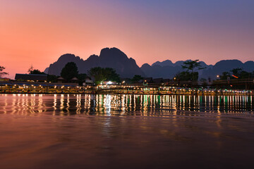 Vang Vieng Laos Nam Song River after Sunset