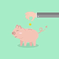 Piggy bank save money concept on green background vector illustration.