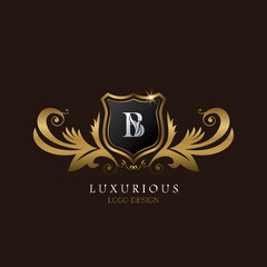 Golden B Logo Luxurious Shield, creative vector design concept for luxury brand identity.