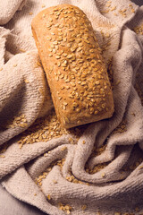 Homemade bread on a rustic background. Fresh Bakery. Freshly baked bread.