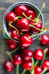 cherries red fresh juicy fruit berries sweet and healthy treat Menu concept serving size. food background top view copy space organic